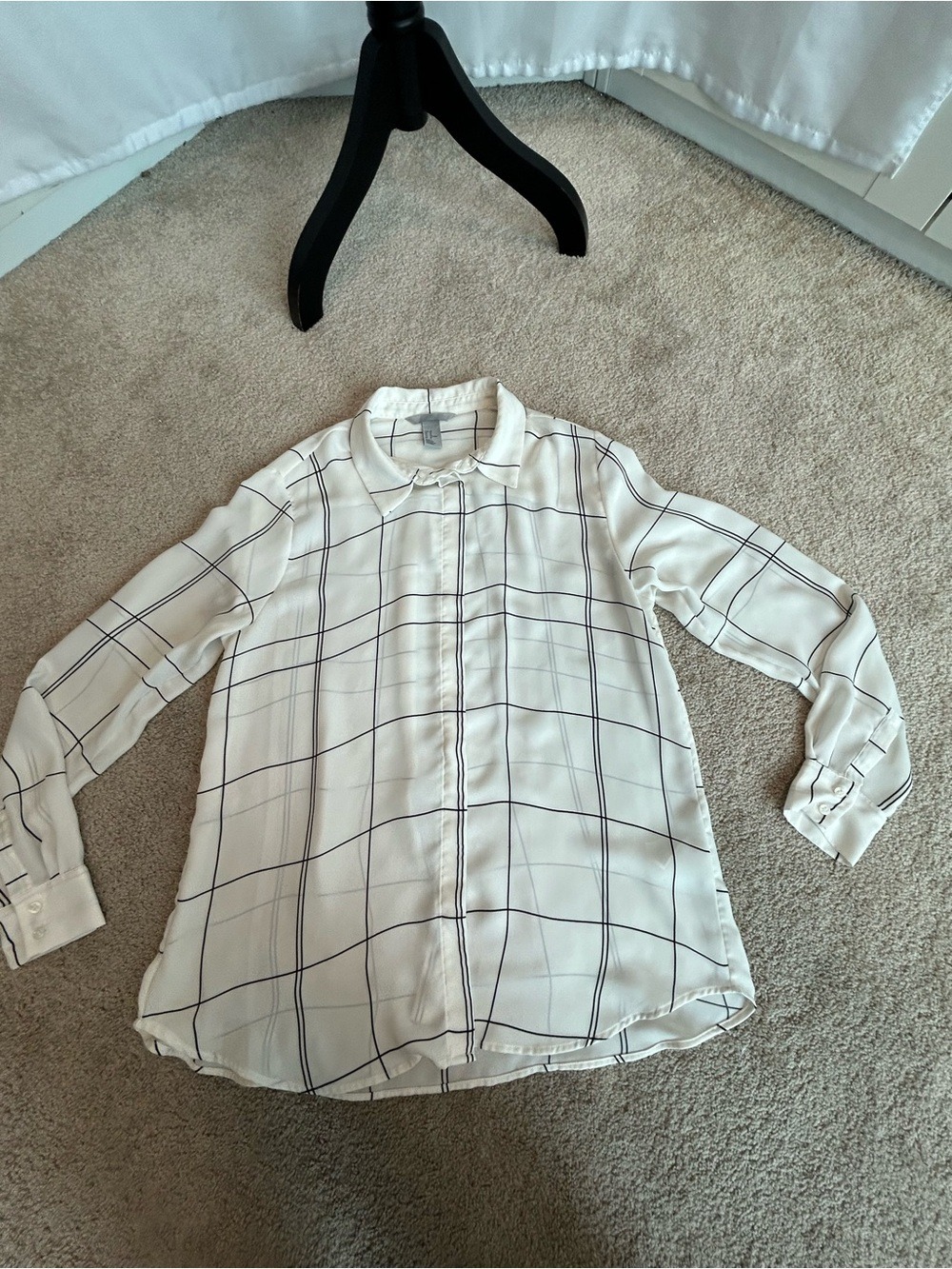 H&M Women’s White Black Windowpane Check Button-Down Blouse Sz 10 classic - Picture 5 of 11